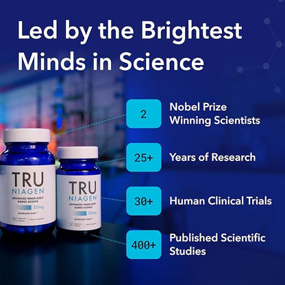 TRU NIAGEN Patented NAD+ Supplement for Anti Aging and Cell Regeneration, 300 mg Niagen, 90 Servings | Supports Cellular Energy, Brain, Muscle | Nicotinamide Riboside (NR) Take 1 Daily | 1 Bottle