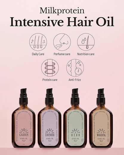 Milk Protein Intensive Perfume Hair Oil - Korean Anti Frizz Nourishing & Smoothing Hair Serum - Cozy Wood & Fig Scent - with 10,000ppm Argan Oil & 6 Plant-Based Oils, 3.38 fl.oz.