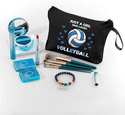 Volleyball Themed Travel Cosmetic Case, Blue, Cosmetic Bag, Zipper Closure, Women, Youth Girls