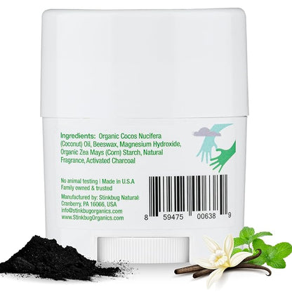 Stinkbug Naturals Organic Aluminum Free Travel Size Deodorant Stick with Vanilla Mint, Coconut Oil and Activated Charcoal, 0.75 Ounce Pack of 3