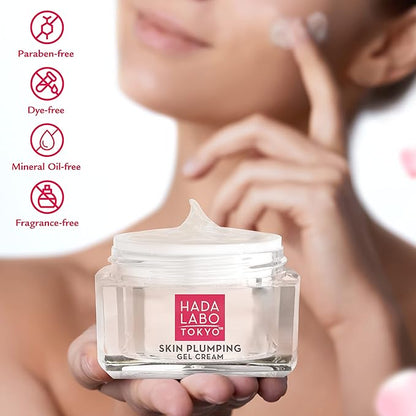 Hada Labo Tokyo Plumping Gel Cream, Facial Moisturizer, Clinically Proven to Provide 24-Hour Moisture in One Use, Super HyaluronicAcid, Ceramides, Collagen, No Parabens, Dyes or Fragrance, 1.76 oz