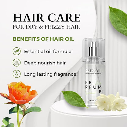 Hair Perfume Oil for Women (Lily Sandalwood), Argan Oil Heat Protection Spray for Dry, Damaged, Firzzy Hair Care, Long Lasting Fragrance Mist with Keratin & Elastin for Nourish & Smooth 2.7 fl oz
