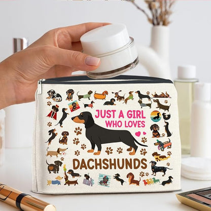 Dachshund Gifts Makeup Bag Weiner Dog Gifts for Girl Women Dog Lovers Cosmetic Bag Just a Girl Who Loves Dachshund Zipper Makeup Pouch Gift