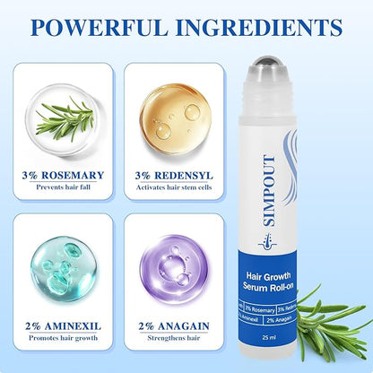 Rosemary Hair Growth Serum Roll On, Nourishing Scalp Hair, Thicker & Stronger Hair, Reduces Hair Fall, Suit for Women Men, For All Hair Types(Rosemary)