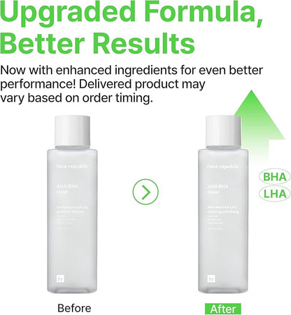 Face Republic AHA/BHA Toner 160ml 5.41 fl oz | Clarifying, Refining, Hydrating | Pore Care, Gentle Exfoliation | AHA BHA PHA LHA | for Oily, Sensitive Skin | Alcohol-Free | Vegan Korean Skincare