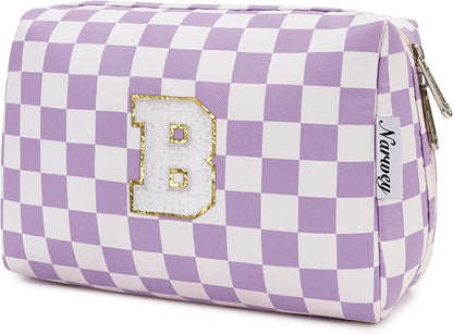 Narwey Birthday Gifts for Women Teen Girls Kids Personalized Initial Makeup Bag Monogram Preppy Cosmetic Bag Trendy Stuff 6 8 10 11 12 13 14 16 18 Years Old Travel Toiletry Bag (Purple Letter B)