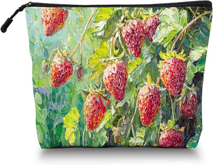 Cosmetic Bags Travel Makeup Toilet Case Waterproof Pouch for Women Girls 6.7X9.45inches - Wild Strawberries on The Plant