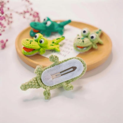 Crochet Knitting Hair Clip for Girls/Daughter, Gift for Her Birthday, Finished Handmade Wool Knitted Green Crocodile