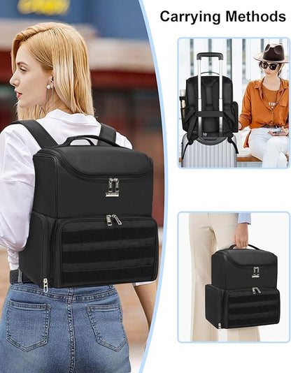 Relavel Makeup Backpack Large Makeup Bag with 3 Clear Set Bags, Dual Layer Professional Cosmetic Organizer Travel Train Case Makeup Artist Kit with Adjustable Dividers & Easy to Clean Lining, Black