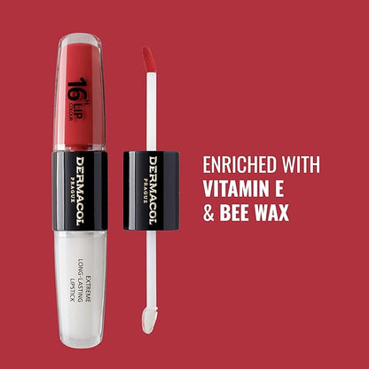 Dermacol NEW 16-Hour Lip Colour, Highly Pigmented Glossy Lip Stain, Two-Phase Lip Plumper Gloss, Kissproof Lip Makeup Products with Matte and Glitter Finish, n. 36