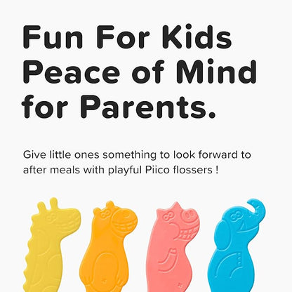 Piico Unflavored Kids Floss - No Fluoride Dual Line Dental Floss Picks - Fun Oral Care in Colorful Floss Sticks Design - Kids Flossers Prevent Tooth Decay & Gum Disease - 150 Homebox Zoo & Travel Case
