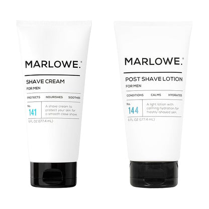 MARLOWE. Shave Cream No. 141 & Post Shave Lotion No. 144 – 6oz Each – Conditioning Shave Cream & Aftershave Lotion for Smooth, Soothing, Close Shave – Men's Shaving Kit Essentials, 2-Pack