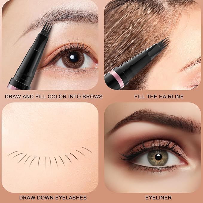 Eyebrow Pencil, 2-in-1 Waterproof Eyebrow Pen with 4 Tip Brow Pen and Ultra-Precise Brow Pencil, with Dual-ended Eyebrow Brush, Eyebrow Makeup for Natural Looking Eyebrows - Dark Blonde