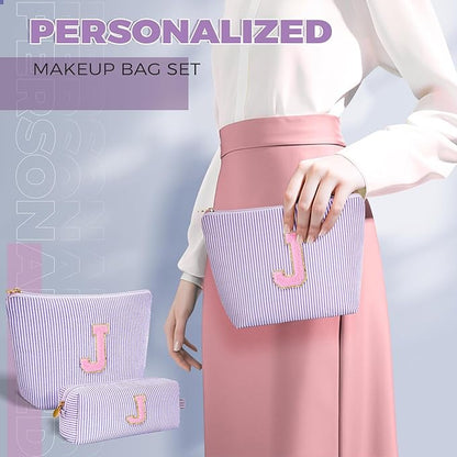 Monogrammed Gifts for Women - Cosmetic Bag for Teen,Initial Cute Makeup Bag Set for Women,Trendy Pouch for Niece Sister Friend Female Her,Birthday Gifts for Daughter - Lavender,J