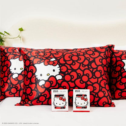 Kitsch x Hello Kitty Sea of Bows - Satin Pillowcase with Zipper for Hair and Skin, Softer Than Silk, Smooth Cooling Pillow Covers, Machine Washable - Queen/Standard Size (19x26)