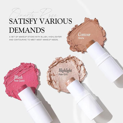 bayfree 3 PCS Makeup Cream Contour Stick Set, Highlighter Stick & Bronzer Stick & Blush Stick, Long Lasting, Natural Face Contour, Dewy & Matte Finish, Multi Stick Trio for All Skin