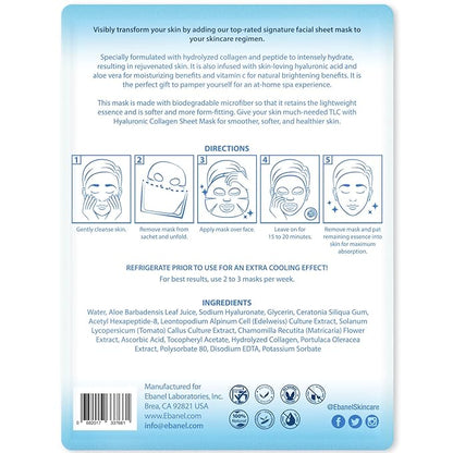 Ebanel 10 Pack Collagen Face Mask with Hyaluronic Acid, Vitamin C, Peptide, Aloe, Instant Brightening Hydrating Face Masks Skincare Korean Sheet Mask, Skin Firming, Lifting Anti Aging Facial Masks
