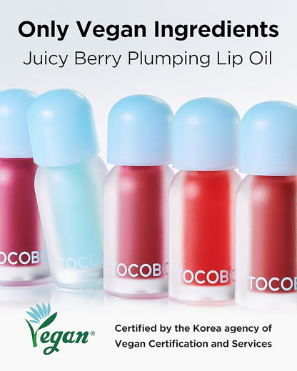TOCOBO Juicy Berry Plumping Lip Oil 17 Berry Milk – Korean Vegan Hydrating Lip Oil with Plant Oils for High Shine Gloss - Non Sticky Formula for All Skin Tones, 0.12 fl.oz.