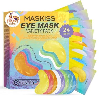 Under Eye Patches Variety Pack (24 Pairs), Eye Masks for Dark Circles Puffy Eyes Undereye Bags With 8 Colors (3 Pairs/Color), Vegan Eye Skin Care Set for Bachelorette Party Favors