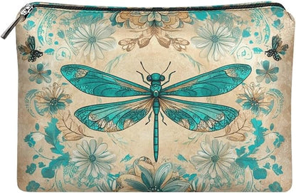 COEQINE Dragonfly Cosmetic Makeup Bag for Women Western Leather Cosmetic With Zipper for Travel Cosmetic Case for Ladies Party Bag Leather Purse for Women Small Cosmetic Wallet for Birthday Party