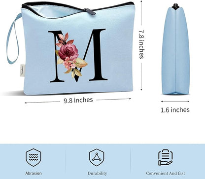 Vavabox A-Z Personalized Makeup Bag, Birthday Gifts for Women Mom, Gifts for Best Friend, Bride Bridesmaid Cosmetic bag (M, Blue)