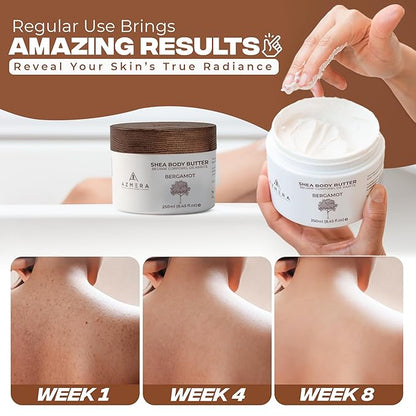 AZMERA Handcrafted Whipped Shea Body Butter – Luxurious Moisturizer for Dry, Sensitive Skin with Bergamot, Argan Oil & Vitamin E – Vegan, Non-Greasy Skincare – 8.82 oz