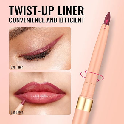 Oulac Pink Retractable Lipliner Pencil 2in1 Waterproof Makeup Crayon for Lip Liner and Eye Liner, Smooth and Creamy, Long Lasting Matte Finish, Vegan Beauty, 05 Dried Rose