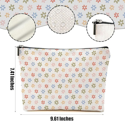 Vintage Daisy Flowers Makeup Bag Floral Cosmetic Bag Friend Friendship Gifts for Women Girls Sister Coworker Mama Botanical Travel Organizer Zipper Pouch Christmas Thanksgiving Birthday Gifts
