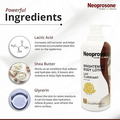 Neoprosone Brightening Body Lotion 400ml - For Dark Spots, Skin Brightening and Anti-Oxidant Properties, with Vitamin c and Alpha Arbutin Complex
