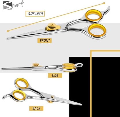 SHARF Professional 5.75” Straight Barber Scissors: Sharp 440c Japanese Stainless Steel Hair Cutting Shears For Men & Women| Gold Touch Series Trimming Scissors w/Easy Grip Handles
