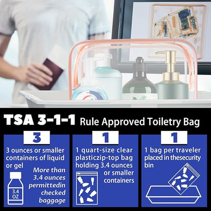 16 Pieces Clear Cosmetic Bags, Large Transparent Makeup Bags, TSA Approved Toiletry Bag for Travel, PVC Waterproof Clear Pouch with Zipper Make Up Bag for Women and Men Traveling (Rose Pink-L)