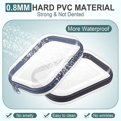 Sanwuta 6 Pcs Clear Hard Zipper Case Hard Plastic Zipper Pouches Makeup Bag Pencil Pouches Transparent Cases for Snacks Plastic Storage Organizer Box for Travel(Blue-green,7.87 x 5.9 x 2 Inch)