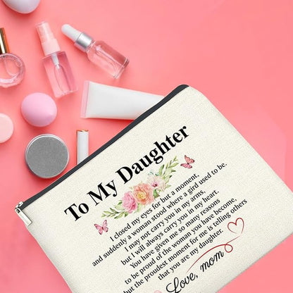 to My Daughter Makeup Bag Gifts from Mom, Gifts for Daughter Christmas Birthday, Daughters Cosmetic Bag Zipper Makeup Pouch