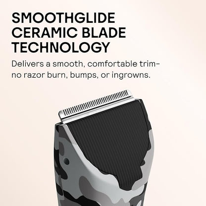 MERIDIAN The Trimmer Original - Body Hair Trimmer for Men, Electric Shaver for Pubic Hair, Chest, Legs & Bikini, Waterproof & Rechargeable, Arctic