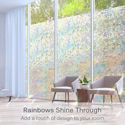 Volcanics Window Privacy Film Static Window Clings Vinyl 3D Window Decals Window Stickers Rainbow Window Film for Glass Door Home Heat Control 35.4 x 118 Inches