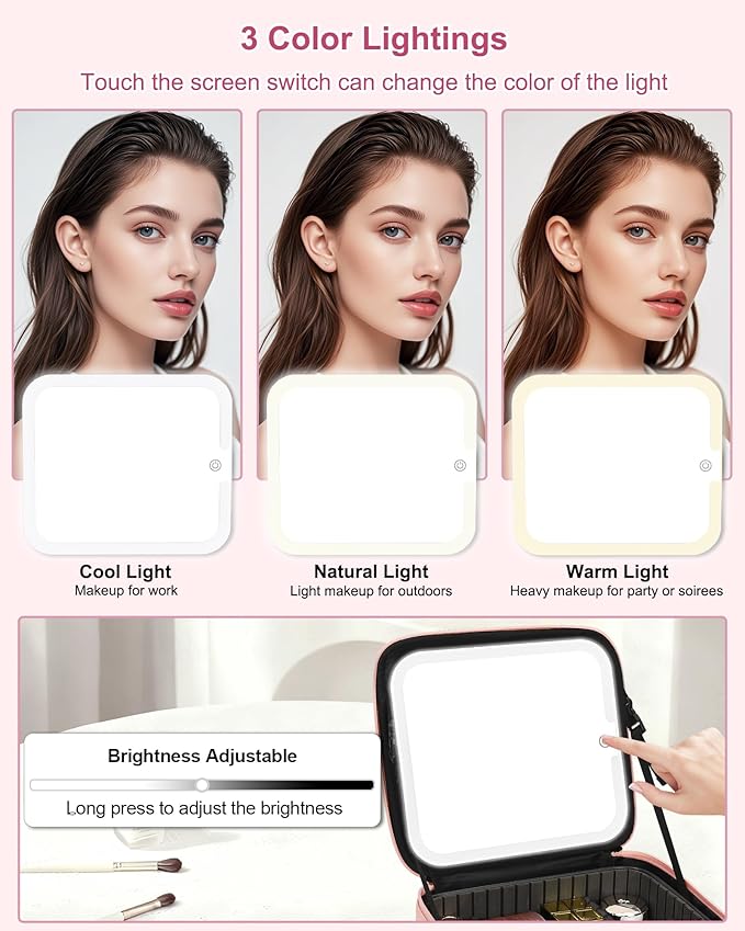 Relavel Initial Makeup Bag with LED Mirror for Women Girls, Personalized Travel Cosmetic Organizer Train Case, Birthday Gifts for Grandkids Bridesmaid Graduation Teacher Friends, Trendy Stuff, Pink P