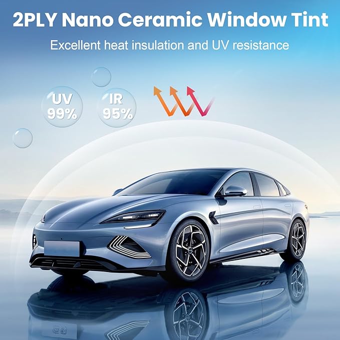 Car Window Tint 5% VLT 36" in x 100'Ft Nano Ceramic Window Tint Roll, 2 Ply Automotive Window Tint Privacy Film for Car Sun Protection, UV & Heat Blocking and Scratch Resistant