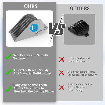 Clipper Guards for Wahl 10 12 14 16 18 20 Hair Clipper Guards 6pcs Extra Long Clipper Guard Attachments 2.5 Inch Clipper Guides Multiple Sizes Universal 2.5", 2.25", 2", 1.75", 1.5", 1.25" (Gray)