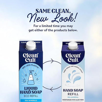 Cleancult - Liquid Hand Soap Refills - Sea Minerals - Gentle On Sensitive Skin - Made with Aloe Vera & Essential Oils - Eco Friendly - Paper-Based Packaging - 32 oz/2 Pack