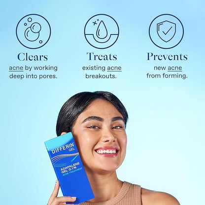 Differin Acne Treatment Gel, 30 Day Supply, Retinoid Treatment for Face with 0.1% Adapalene, Gentle Skin Care for Acne Prone Sensitive Skin, 15g Pump (Packaging May Vary)