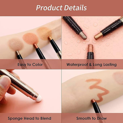 Eyeshadow Stick Smooth Cream Shadow Pencil Long Lasting Waterproof Eye Shadow Pen Highlighter Stick Makeup Hypoallergenic Multi-Dimensional Eyes Look (Champagne Shimmer #04)