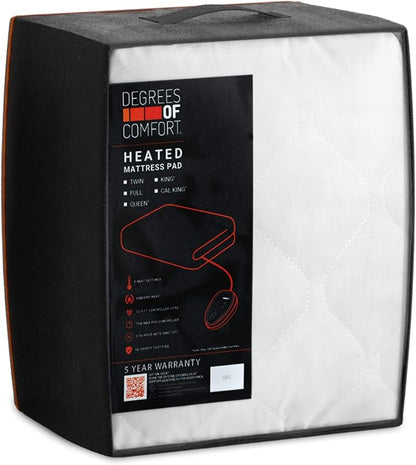 Degrees of Comfort Dual Control Heated Mattress Pad Queen Size | Zone Heating Electric Bed Warmer W/Auto Shut Off | Fit Up to 15 Inch | 12.5ft Long Cord - 60x80 Inch, White