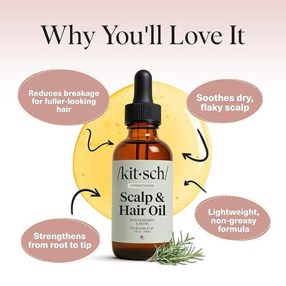 Kitsch Rosemary Oil Pre-Wash Strengthening Hair Oil with Castor, Biotin, Jojoba, Lavender Scent, 60ml