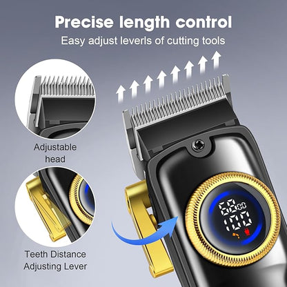 HIENA PRO Professional Hair Clippers Set for Men Cordless Barber Kit Hair Cutting Kit Rechargeable Clippers and Trimmers Set Clipper Set for Barbers with LED Display, Gifts for Men, (Black)