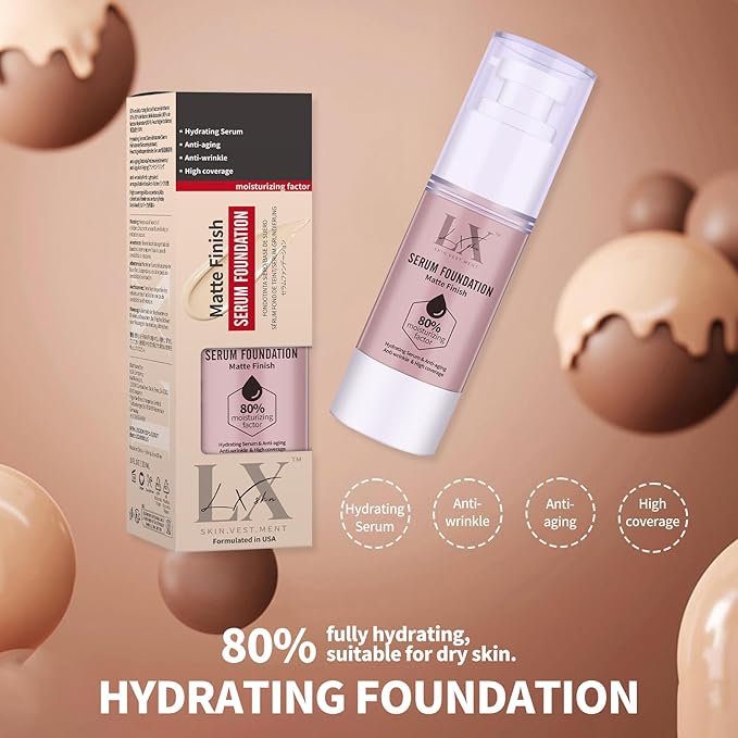 Moisturizing Foundation with 1% Hyaluronic acid, Deep Hydration & High Coverage Serum Foundation for A Smooth & Satin Finish, 408 Deep