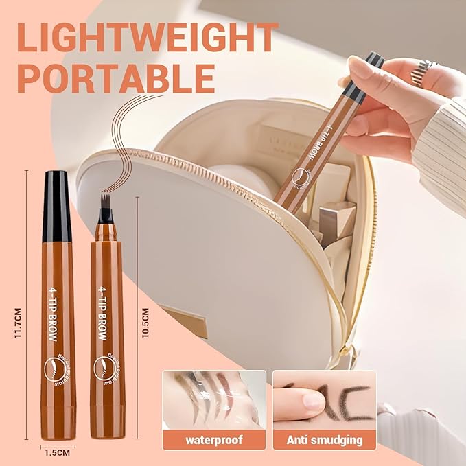 Microblading Eyebrow Pencils for Women,2026 Upgraded 3D Waterproof Eyebrow Pen,Long Lasting 4-Tip Brow Pencil, Eye Brow Pen for Natural Brows (Gray)
