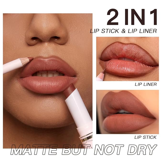 USHAS Lipstick and Lip Liner Combo Set 2 in 1 Waterproof Matte Lipstick pen for Women Lip liner Set Long Lasting with Makeup Set (Y18, Pack of 1)