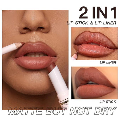 USHAS Lipstick and Lip Liner Combo Set 2 in 1 Waterproof Matte Lipstick pen for Women Lip liner Set Long Lasting with Makeup Set (Y18, Pack of 1)