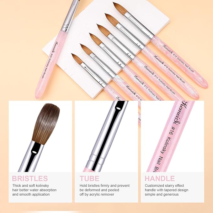 Acrylic Nail Brush Size #18, 100% Pure Kolinsky Nail Art Brushes for Acrylic Application, Sturdy Starry Handle Oval Shaped Nail Design Tools for Professional Manicure DIY, Pink