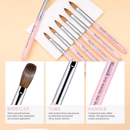 Acrylic Nail Brush Size #18, 100% Pure Kolinsky Nail Art Brushes for Acrylic Application, Sturdy Starry Handle Oval Shaped Nail Design Tools for Professional Manicure DIY, Pink